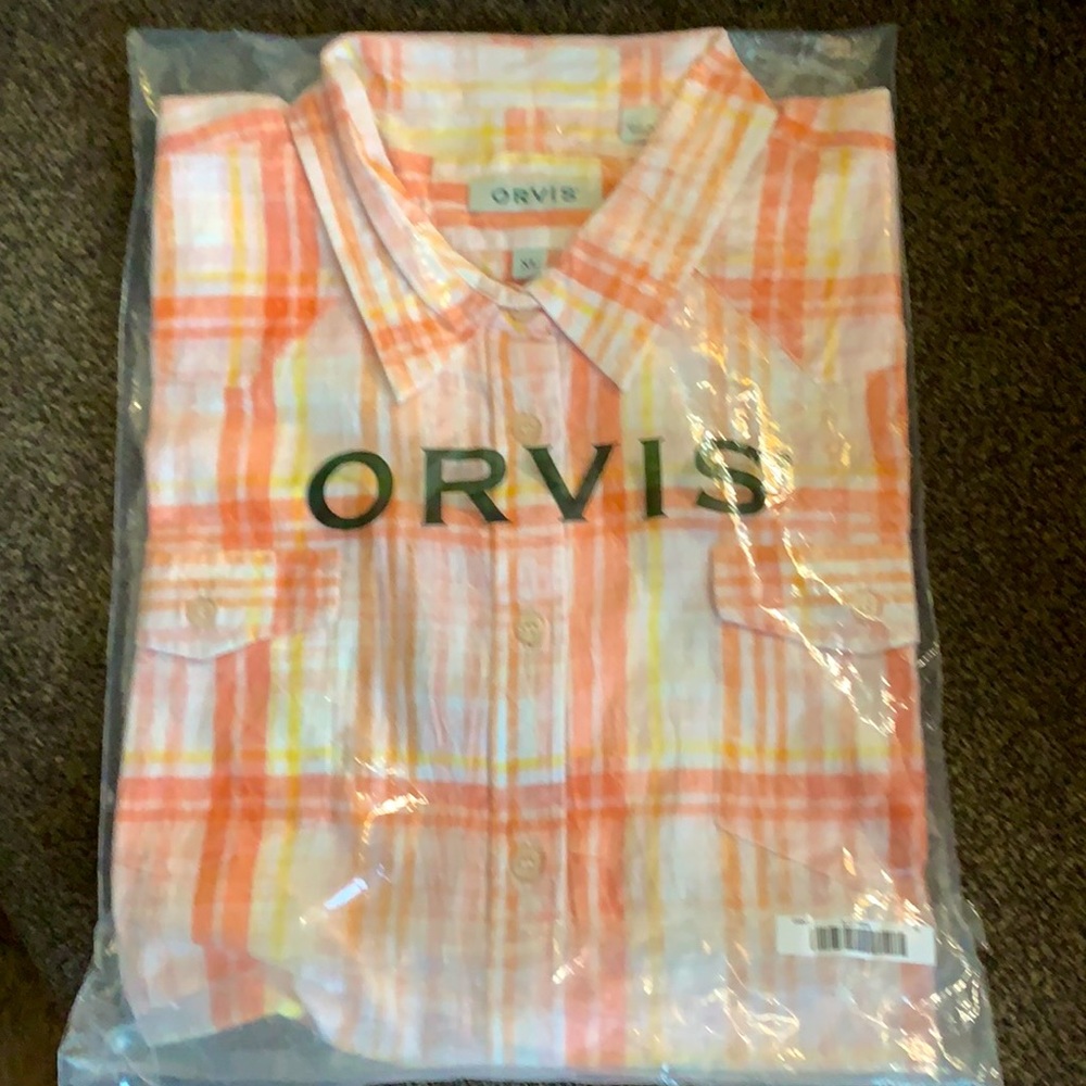 Orvis Orange/White/Yellow Plaid Button Down Shirt
